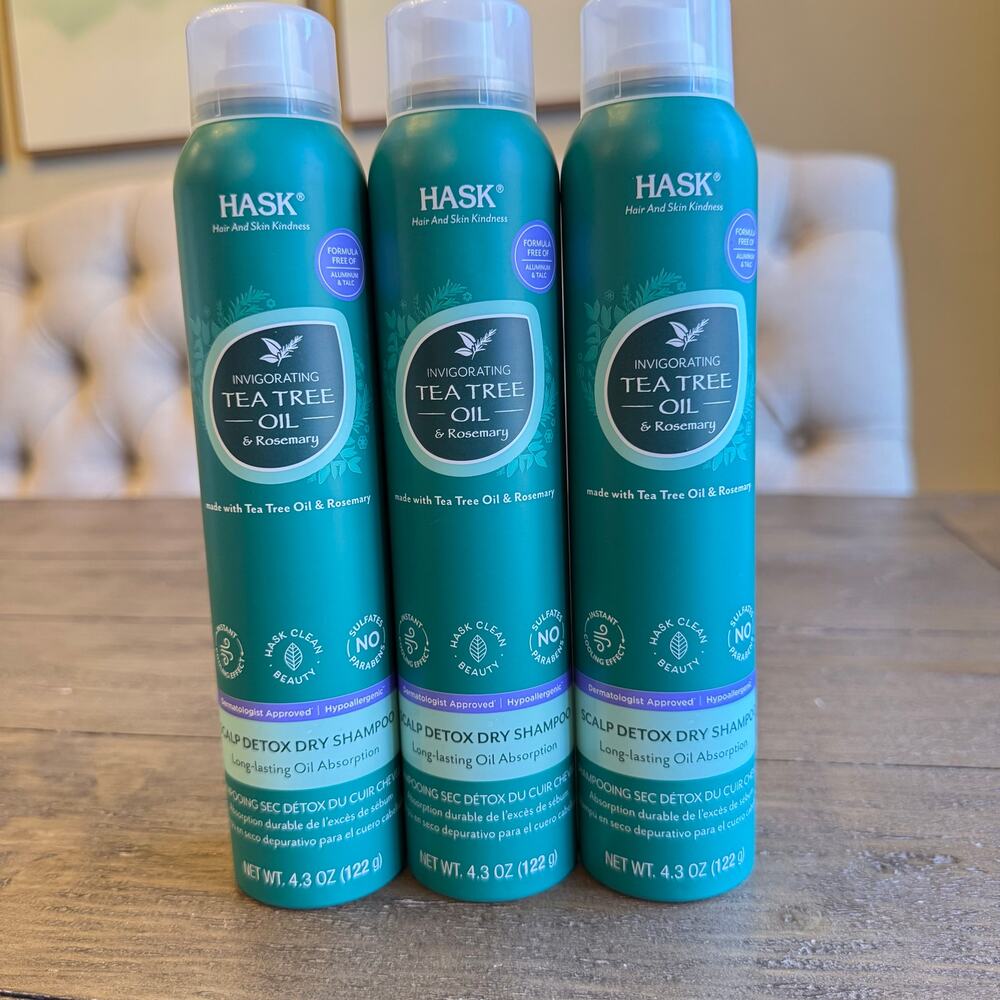 HASK Tea Tree Oil Dry Shampoo Lot of Three (3) 4.3oz NEW Rosemary Detox